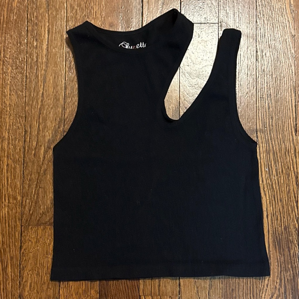 Suzette Cut Out, Ribbed, Sleeveless, Crop Top, Black, O/S